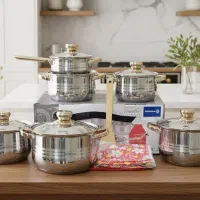 سرویس قابلمه استیل کرکماز ۱۶ پارچه کف چدن