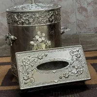 ست سطل و جای دستمال کاغذی استیل