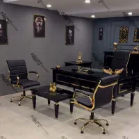 صندلی اداری مدرن میز مدیریت مشکی طلایی کنفرانس