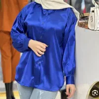 مانتو ساتن آبی کاربنی