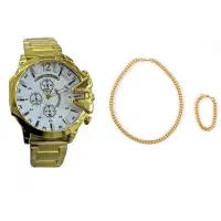 ست ساعت مچی مردانه طلایی صفحه سفید مدل U700+