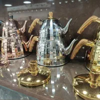 زیرقیمت بازار قوری کتری استیل کفچدن رنگی دسته چوب