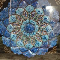 بشقاب دکوری مینا کاری ۳تکه اصل باقاب چوبی