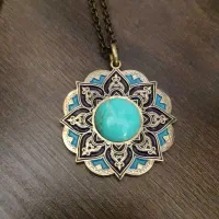 گردنبند فیروزه قدیمی و سیلور پلیت
