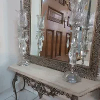 آینه و کنسول پایه برنجی با صفحه سنگ