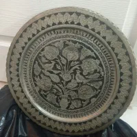 سینی و گلدان قدیمی مسی ویک عدد بشقاب مهر دار