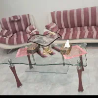 میز جلو مبلی شیشه ای و چوبی