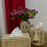 جا دستمالی مکرومه و گلدون مکرومه