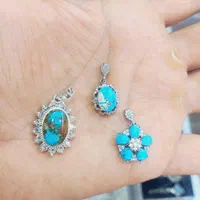آویز گردنی نقره زنونه نگینهای فیروزه و معدنی|جواهرات|نیشابور, محله میدان باغات|دیوار
