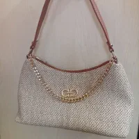 کیف کنفی کرم قهوه ای دخترانه زنانه در حد نو