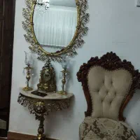 اینه شمعدان با ساعت و دو عدد لوستر برنج