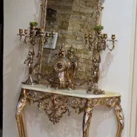 ست مجلل آینه، شمعدان و کنسول برنجی، در حد نو