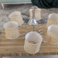 لوستر ۶شعله متحرک استیل براق و شید کرم طلایی|لوستر و چراغ آویز|چهارباغ, |دیوار