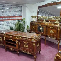 ست آینه کنسول چوبی برنزی میز تیویTVبوفه ترکیب برنز