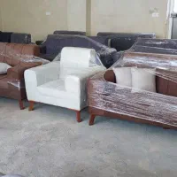 مبل راحتی کرم و قهوه ای آماده تحویل