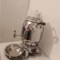 سماورگازی ب همراه قوری و کاسه و سینی|سماور، چای‌ساز، قهوه‌ساز|محمدیه-قزوین, |دیوار