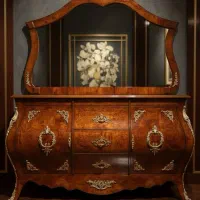 آئینه کنسول خمره ئی تمام روکش و برنز کوب