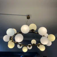 لوستر مولکولی بزرگ ۲۰ شاخه آبکاری طلایی با لامپها