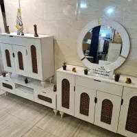 ست آینه کنسول حصیری با روکش وکیوم