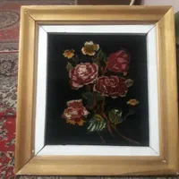 تابلوفرش گل رز۳۵در۳۵سانتب بااستفاده ازابریشم خالص|تابلو فرش|گلپایگان, |دیوار
