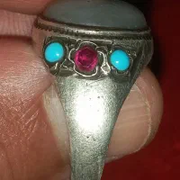 عقیق یمانی مزین ب یاقوت و فیروزه نیشابور