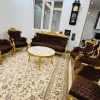 مبل استیل ۹ نفره شیک با میز جلو مبلی سنگی