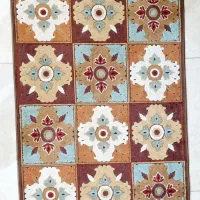 دو تخته قالیچه 1 متری طرح کاشی دو قلو