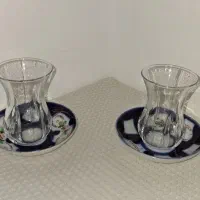 استکان و‌نعلبکی قلم آبی روسی قاجاری