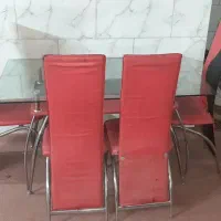 میز غذا خوری شش نفره سالم شیشه ای وچهار عدد صندلی|میز و صندلی غذاخوری|همدان, |دیوار