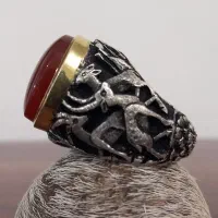 انگشتر قلم زنی ۳ بُعدی عقیق یمن فاخر