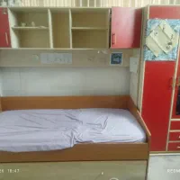 تخت دو طبقه MDF + کمد و کتابخانه