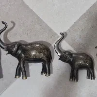 مجسمه برنزی ۵ عدد فیل و درنا جفتی|مجسمه، تندیس، ماکت|کرمان, |دیوار