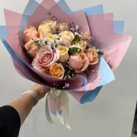 دسته گل رز صورتی طبیعی شیک