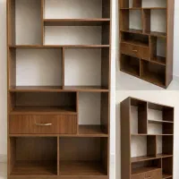 کتابخانه MDF قهوه‌ای جادار با کشو