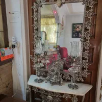 آیینه شمعدان و ساعت  برنجی