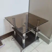 میز عسلی شیشه ای و چوبی