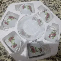 ست فنجان نعلبکی چای خوری گل سرخی
