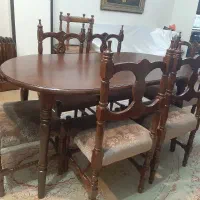 میز ناهارخوری وصندلی چوب گردو آنتیک قدیمی ۶ نفره