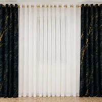 پرده پانچ مخمل طرح ماربل + حریر پانچ + میله ۴ متری