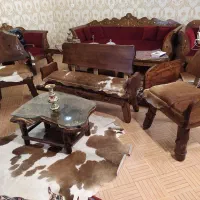 مبلمان طرح جنگلی روستیک با رویه پوست گاو|مبلمان خانگی و میز عسلی|اصفهان, باغ زرشک|دیوار