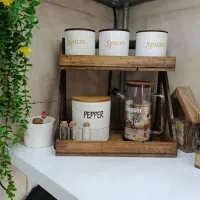 استند جا ادویه و پا سماوری دوطبقه چوبی حراجی