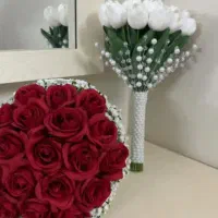 دسته گل روبانی و گل لاله لمسی|گل مصنوعی|کامیاران, |دیوار