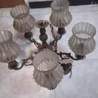 لوستر برنجی ۵شاخه رنگ مسی قدیمی حبابدار