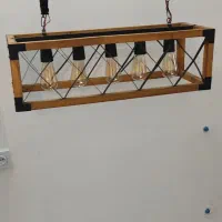 لوستر چوب و فلز پنج شعله