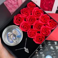 باکس گردنبند مروارید طبیعی+ گل رز - پاساژ ایرانیان