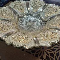 ظرف میوه پایه دار طلایی، فلزی