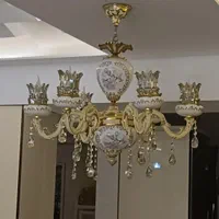 لوستر برنج و سرامیک ۶ شاخه|لوستر و چراغ آویز|شیراز, زرگری|دیوار