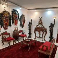 مبلمان نیم ست با ساعت انتیک چوب و برنز