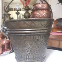سطل بزرگ برنجی قدیمی تمام قلمزنی شده دست ساز