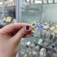 انگشتر تو نگین سرخ نقره ۹۲۵